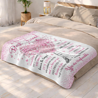 To My Best Friend Irreplaceable Pink Butterfly Heart Tree - Personalized Custom Blanket - BST965_BLK