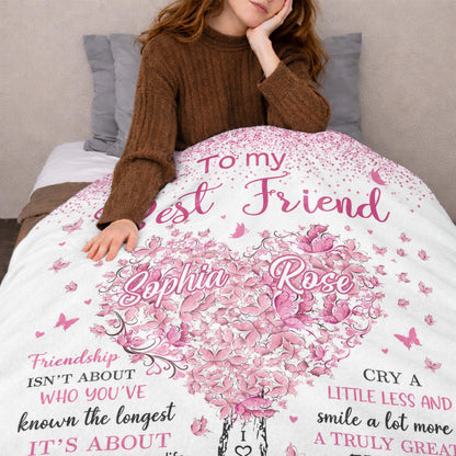 To My Best Friend Irreplaceable Pink Butterfly Heart Tree - Personalized Custom Blanket - BST965_BLK