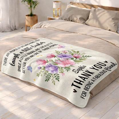Laugh A Little Louder Smile A Little Bigger Floral Butterfly Thank You Friend - Personalized Custom Blanket - BST966_BLK