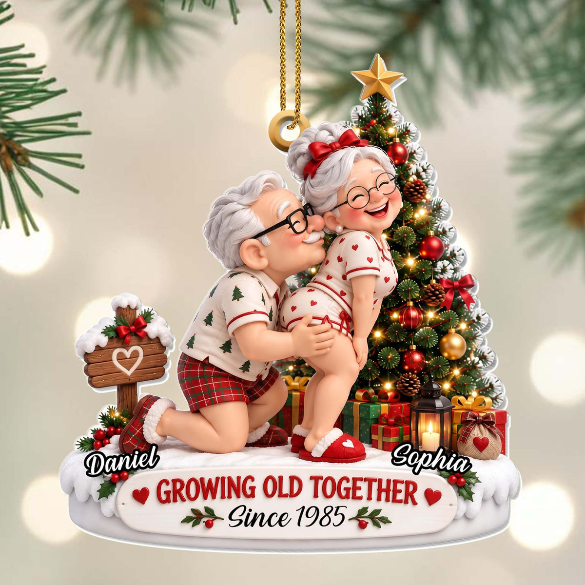 Personalized Growing Old Together Tree Acrylic Ornament