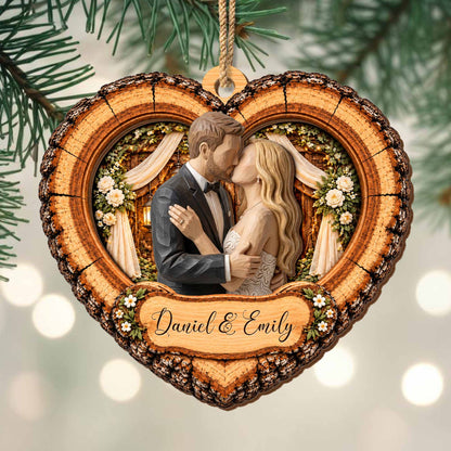 Personalized Our Wedding Day Lifetime Heart Couple Wood Ornament