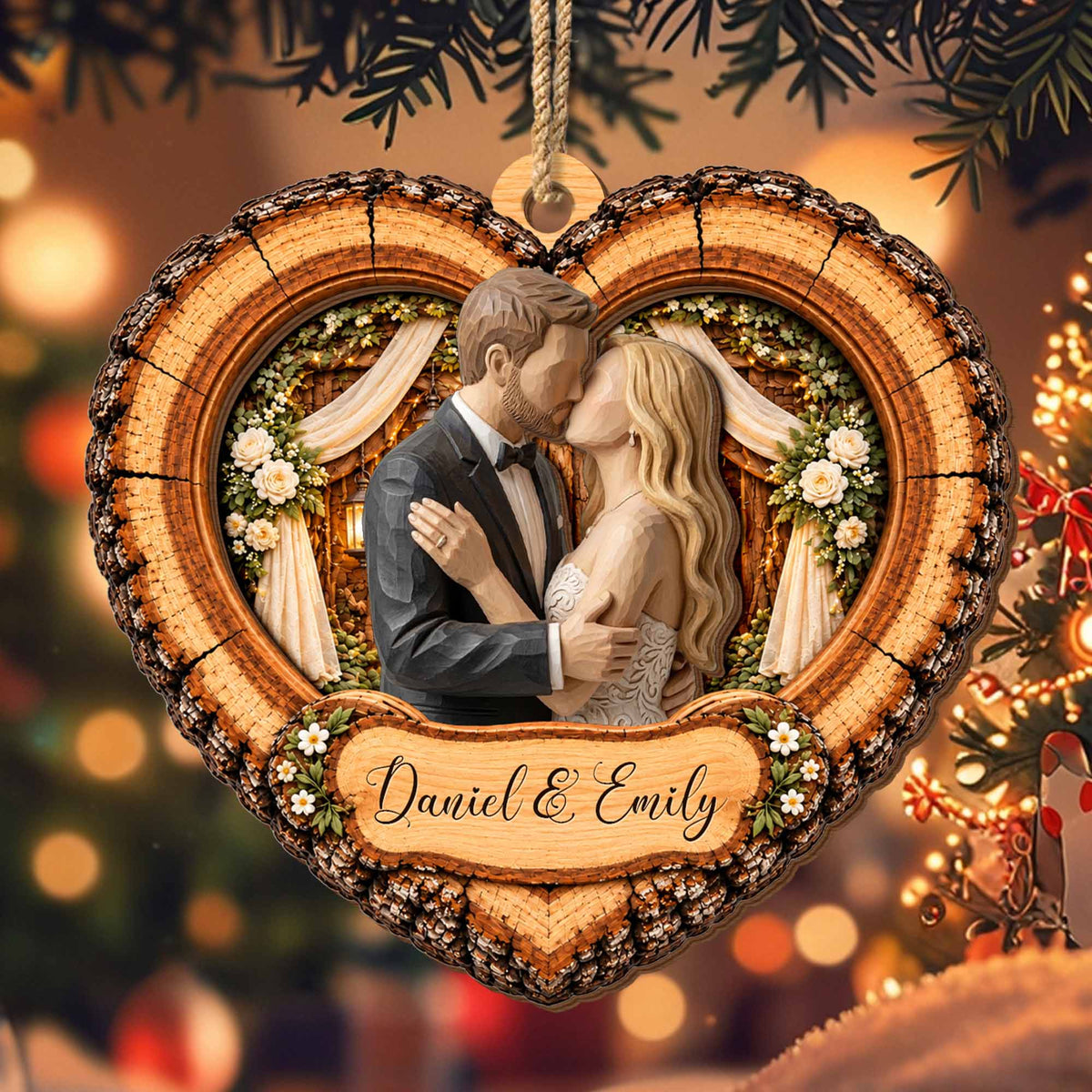 Personalized Our Wedding Day Lifetime Heart Couple Wood Ornament