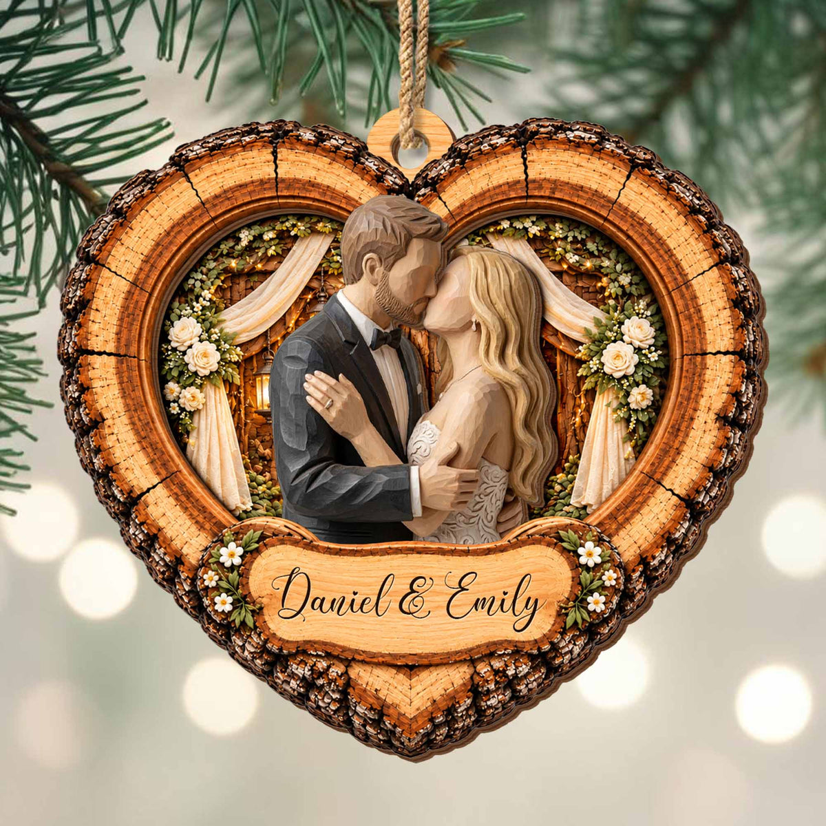 Personalized Our Wedding Day Lifetime Heart Couple Wood Ornament
