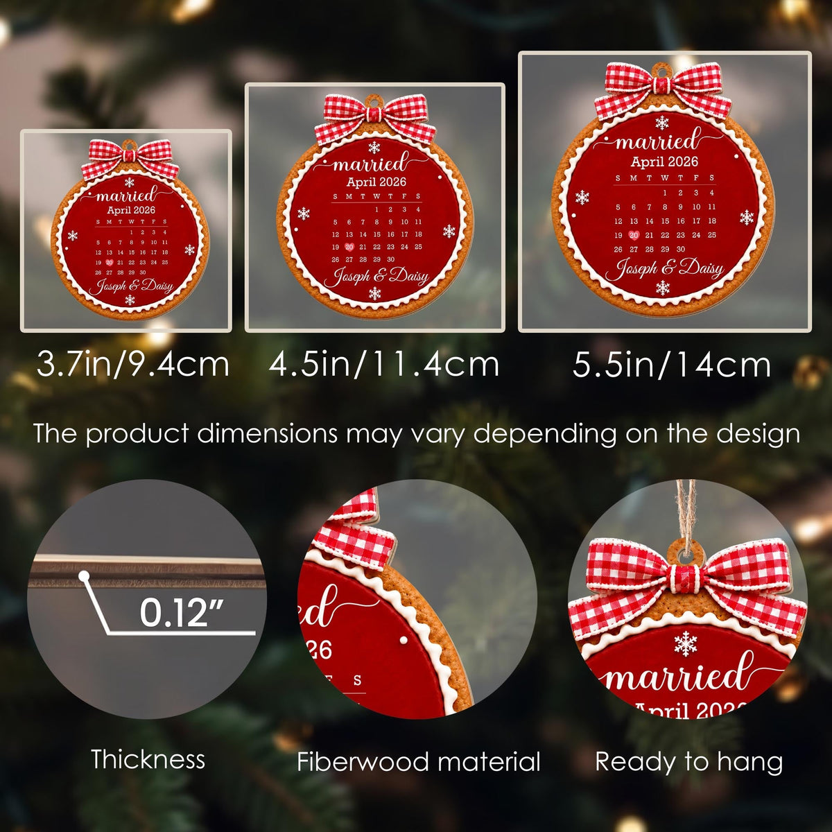 Married Custom Calendar Gingerbread With Red Bow And Snowflakes - Personalized Custom Wood Ornament, Custom Shaped - CPL2232_WDO