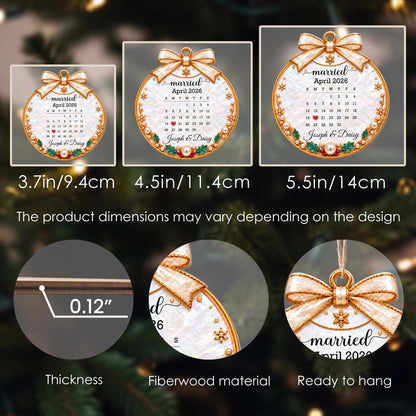 Married Custom Calendar Ornament With Ribbon And Pearls - Personalized Custom Wood Ornament, Custom Shaped - CPL2233_WDO
