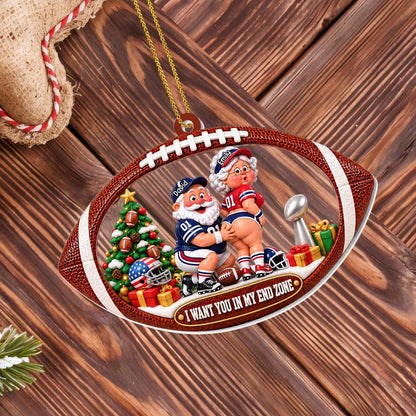 I Want You In My End Zone Funny Football Santa Couple - Personalized Custom Acrylic Ornament, Christmas Gift - CPL2257_ACO