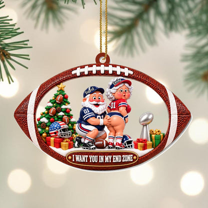 I Want You In My End Zone Funny Football Santa Couple - Personalized Custom Acrylic Ornament, Christmas Gift - CPL2257_ACO