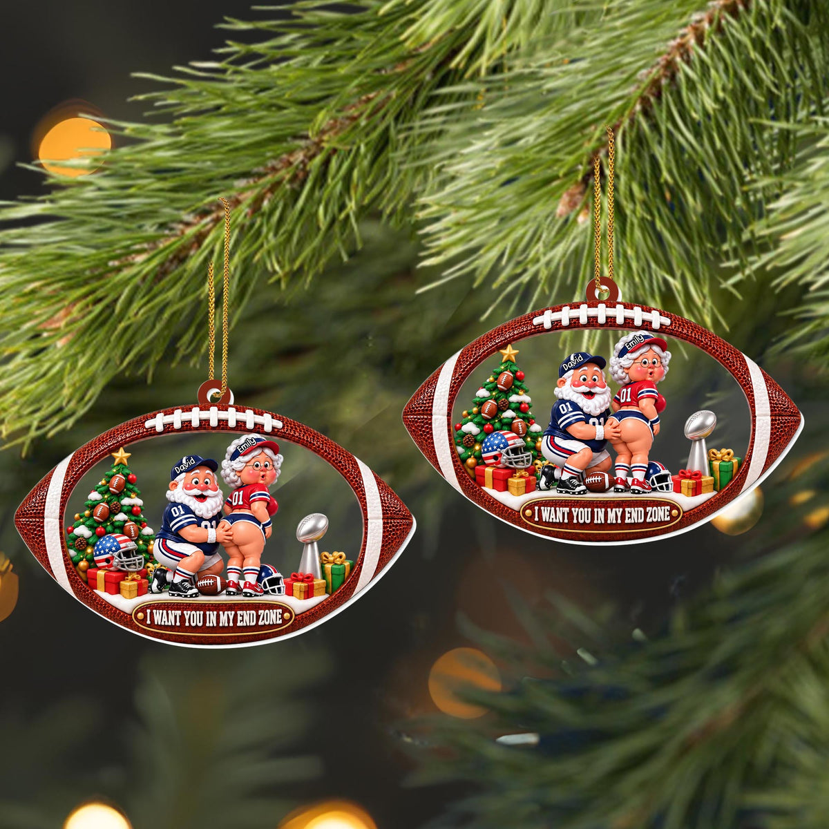 I Want You In My End Zone Funny Football Santa Couple - Personalized Custom Acrylic Ornament, Christmas Gift - CPL2257_ACO