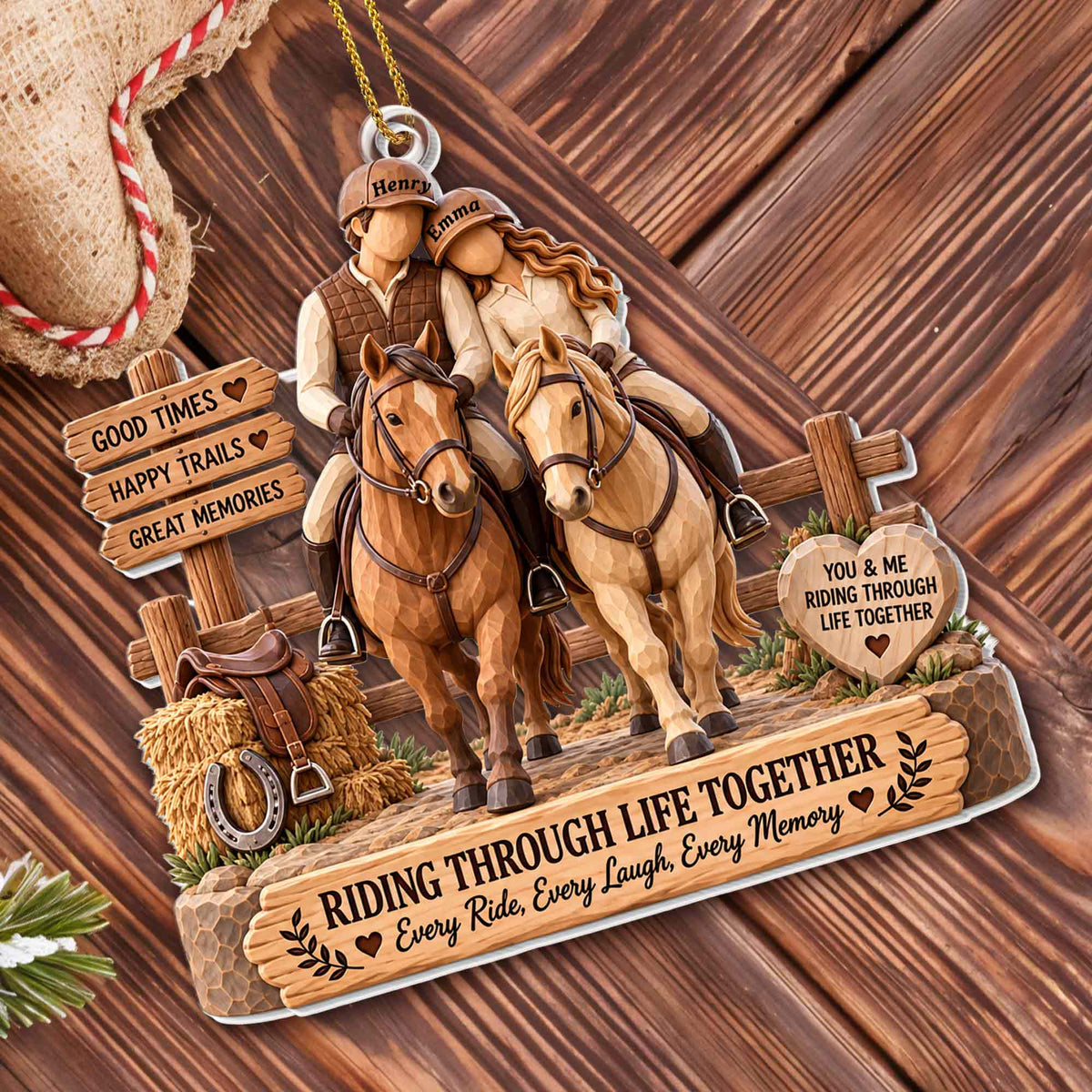 Good Times Happy Trails Riding Through Life Together With Horses - Personalized Custom Acrylic Ornament, Christmas Gift - CPL2271_ACO
