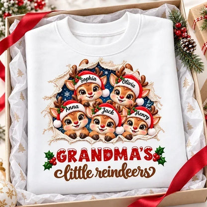 Personalized Classic Tee, Cute Reindeer Peeking Through Snow, Unique Christmas Gift for Grandma