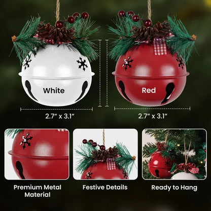 Personalized Jingle Bell Ornament, Red and White Hanging Christmas Tree Decor, Unique Gift for Couples