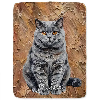 Personalized Fleece Blanket with Oil Painted Sitting Dog Portrait, Creative Gift for Dog Lovers