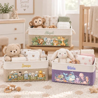 Personalized Watercolor Jungle Animals Rope Basket