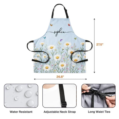 Watercolor Floral Personalized 4-Pocket Apron, Pastel Stripes, Unique Gift for Her and Home Cooks