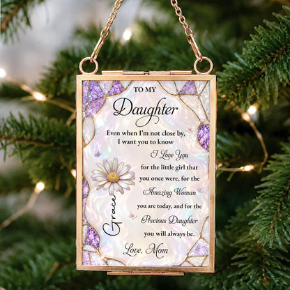 To My Daughter Amazing Woman Flower And Butterfly Stained Glass Style - Personalized Metal Frame Ornament - DAU576_GOFRO