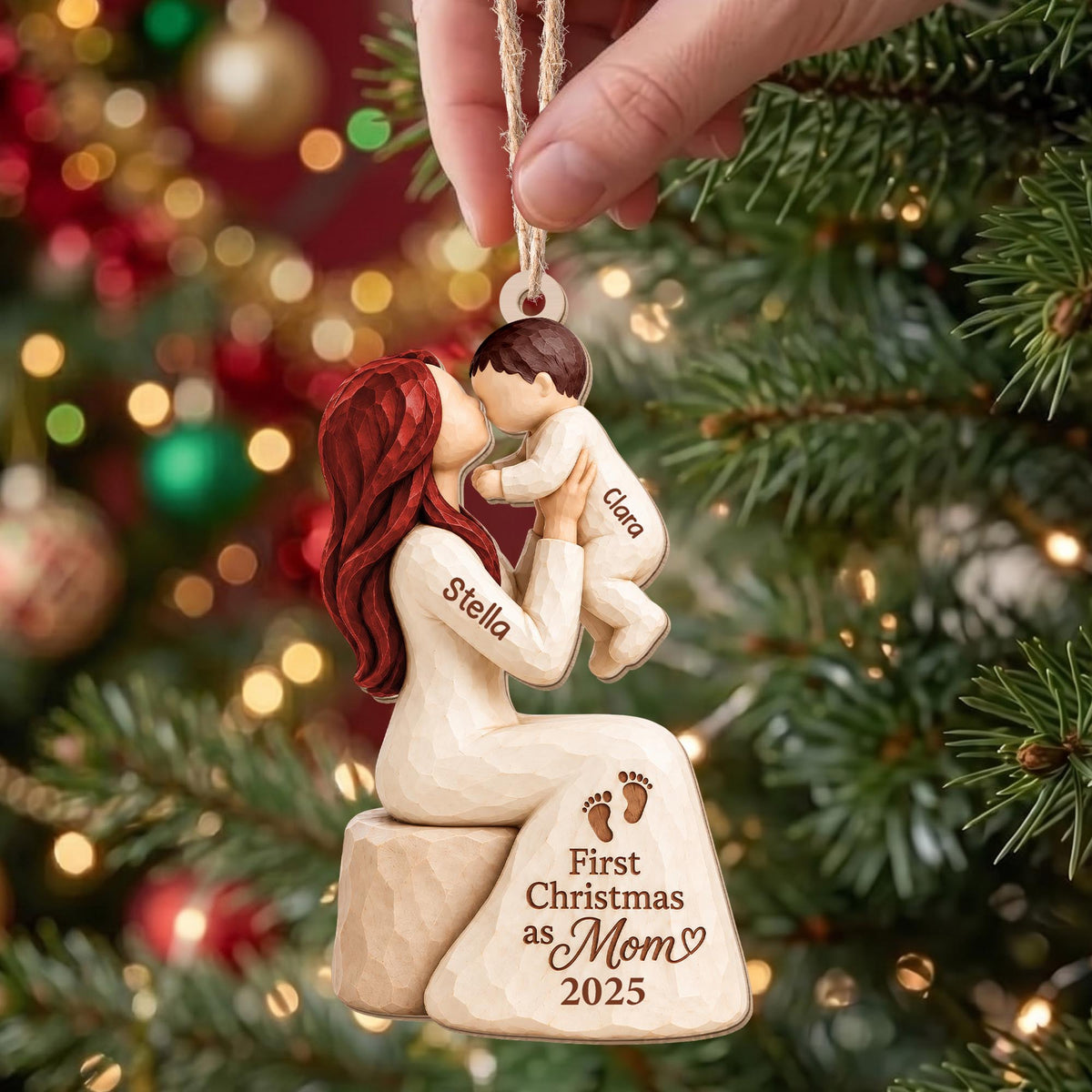 Personalized First Christmas As Mom Wood Ornament
