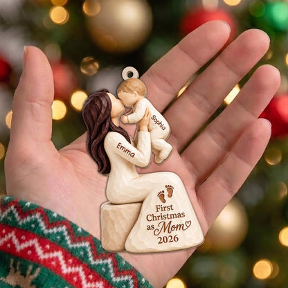 Personalized First Christmas As Mom Wood Ornament