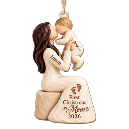 Personalized First Christmas As Mom Wood Ornament