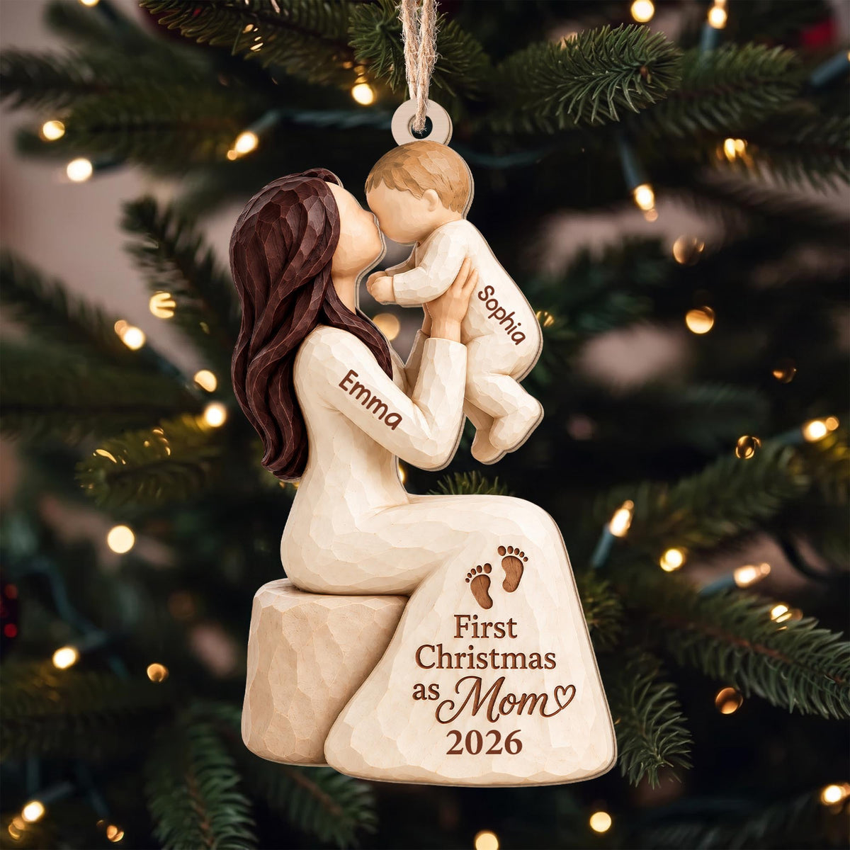 Personalized First Christmas As Mom Wood Ornament