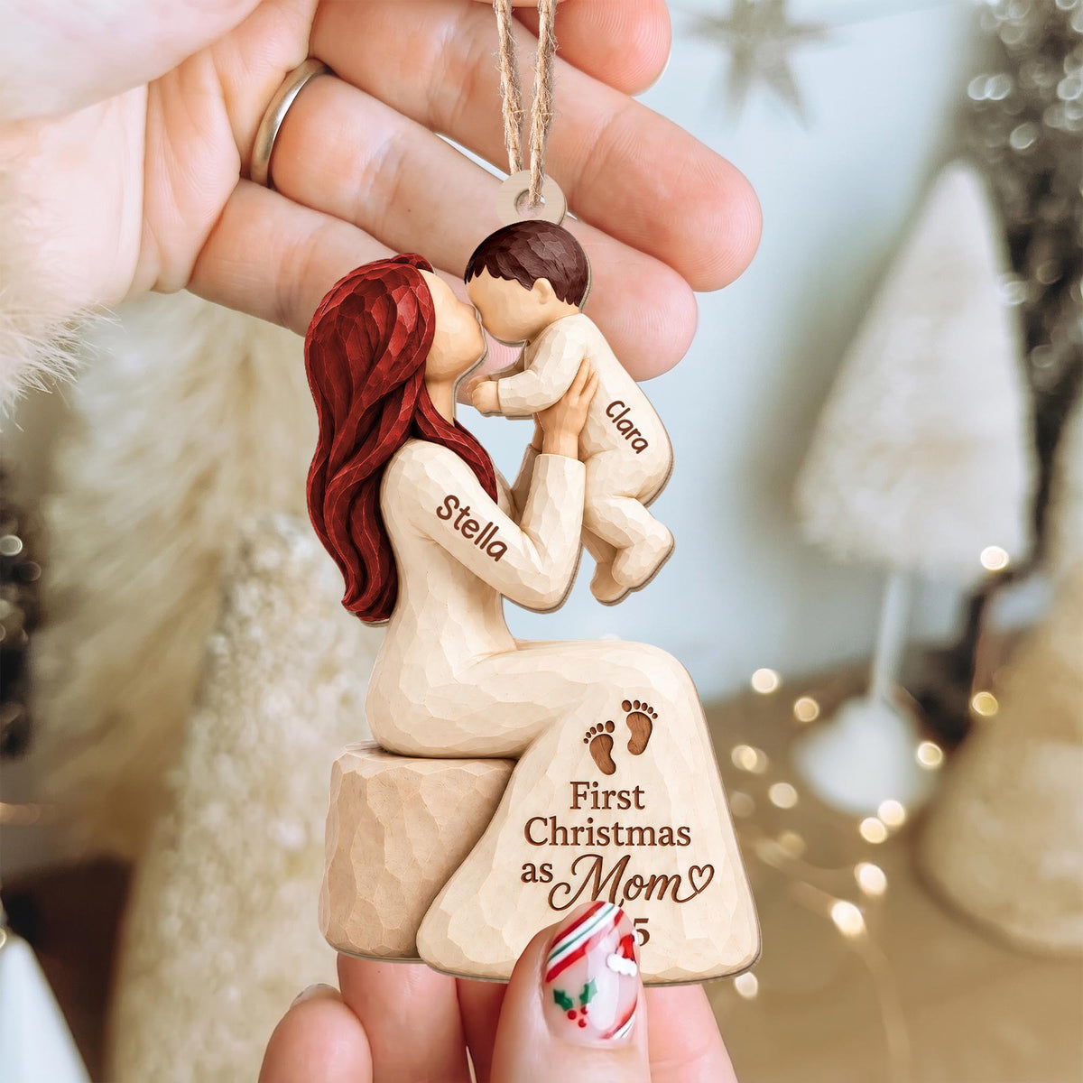 Personalized First Christmas As Mom Wood Ornament