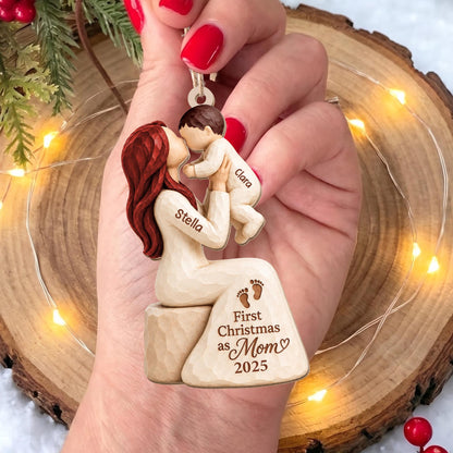 Personalized First Christmas As Mom Wood Ornament