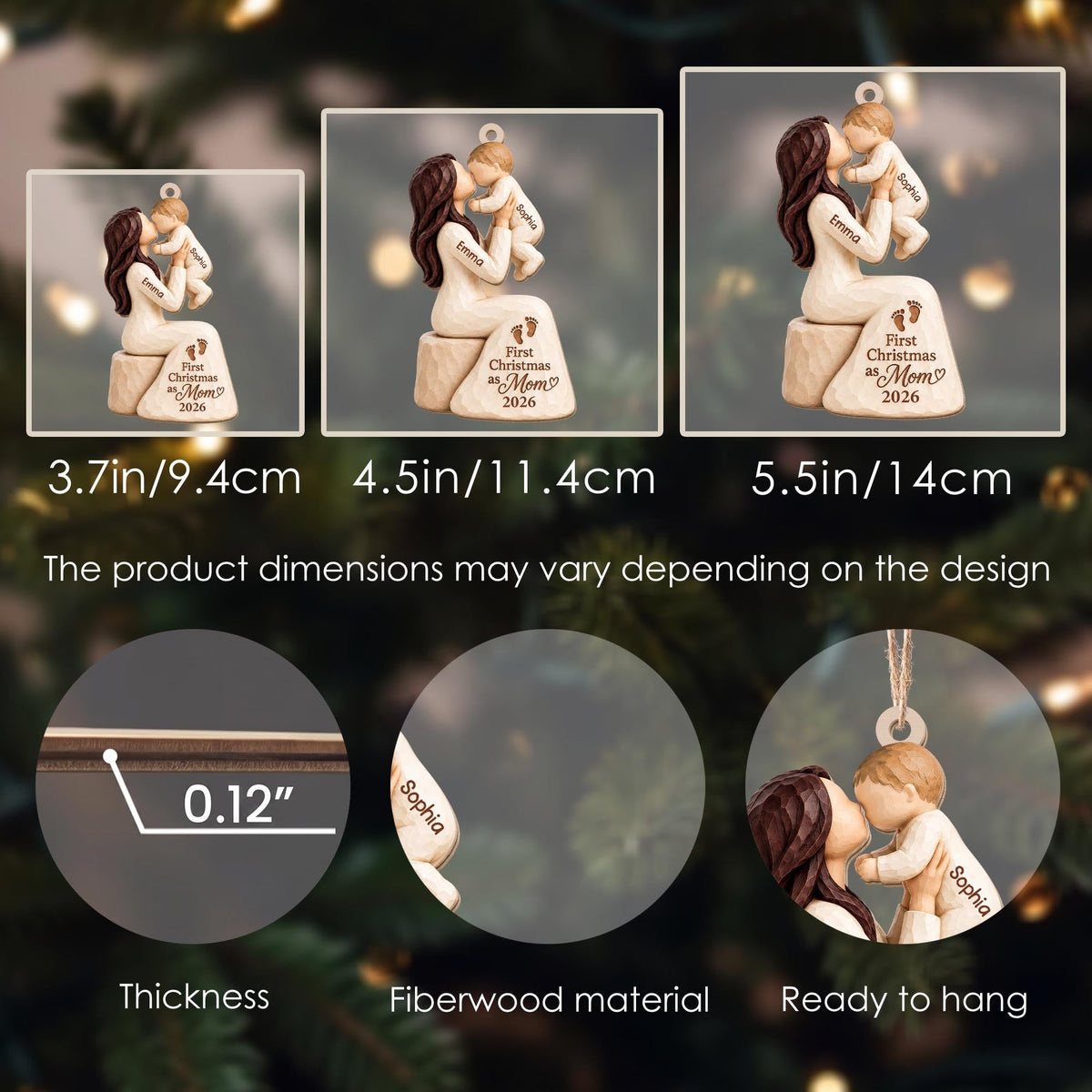 Personalized First Christmas As Mom Wood Ornament