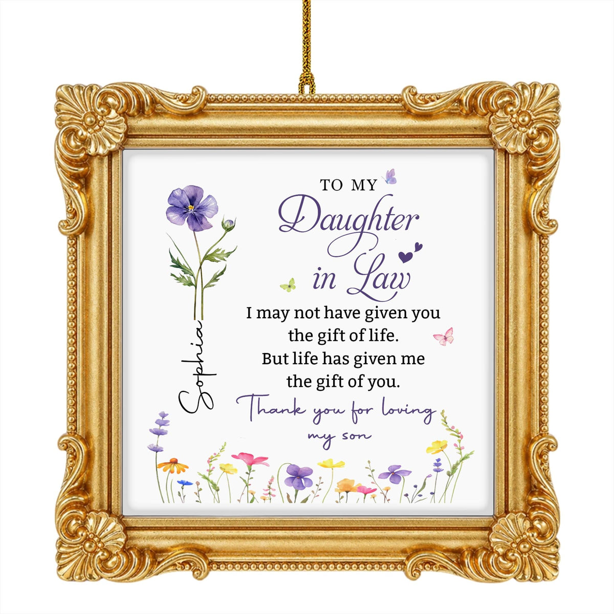 Personalized To My Daughter In Law Flowers Ornate Ornament