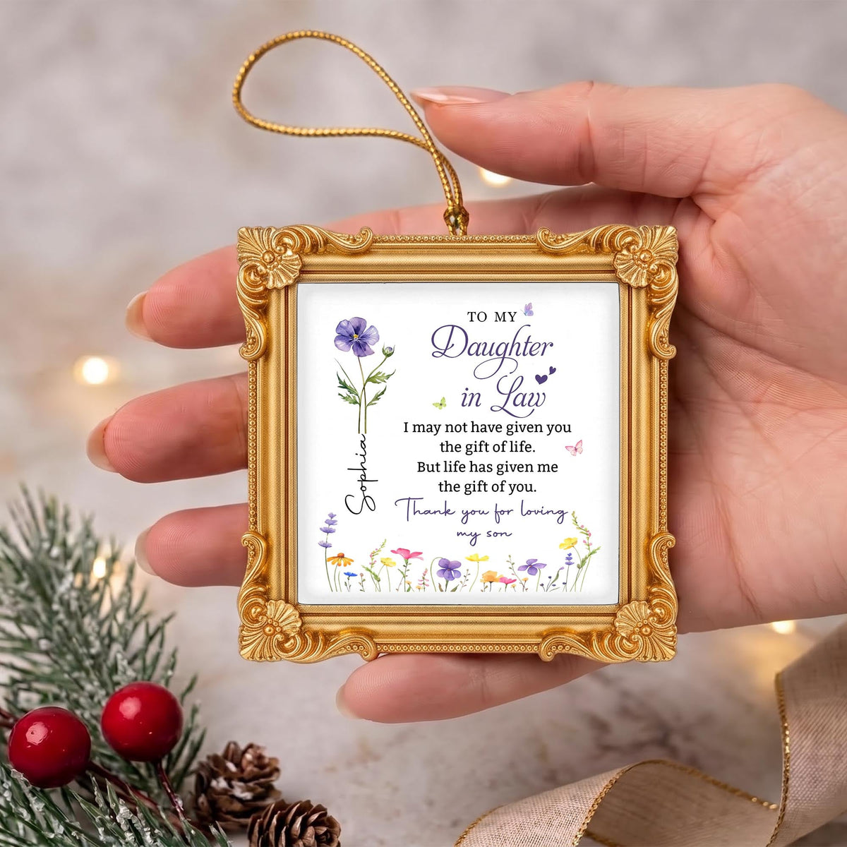 Personalized To My Daughter In Law Flowers Ornate Ornament