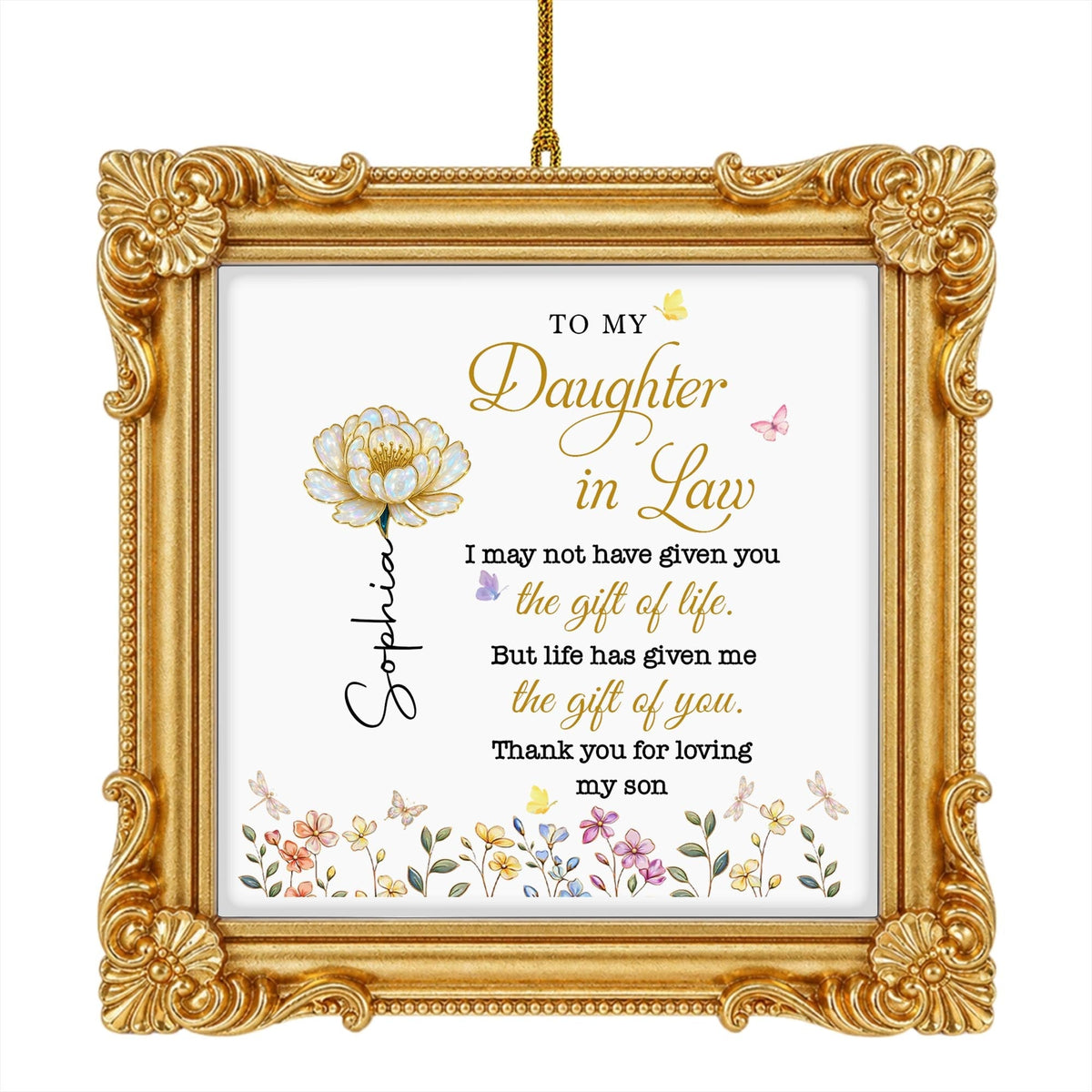 To My Daughter In Law Life Has Given Me The Gift Of You Flowers - Personalized Ornate Ornament - DILA174_ORNAO