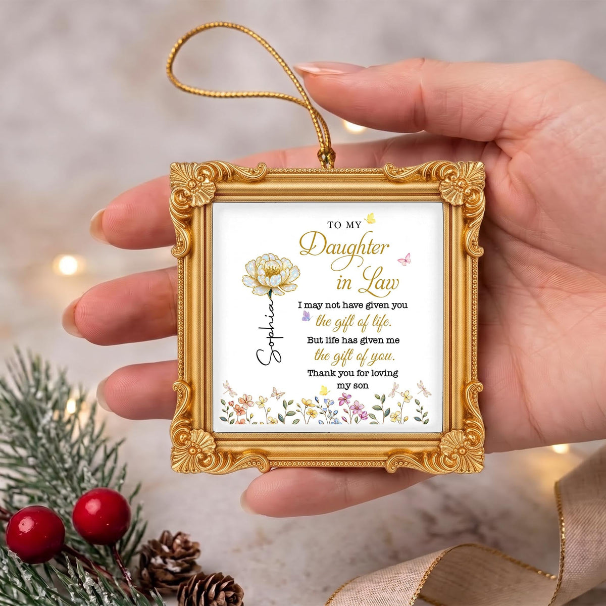 To My Daughter In Law Life Has Given Me The Gift Of You Flowers - Personalized Ornate Ornament - DILA174_ORNAO