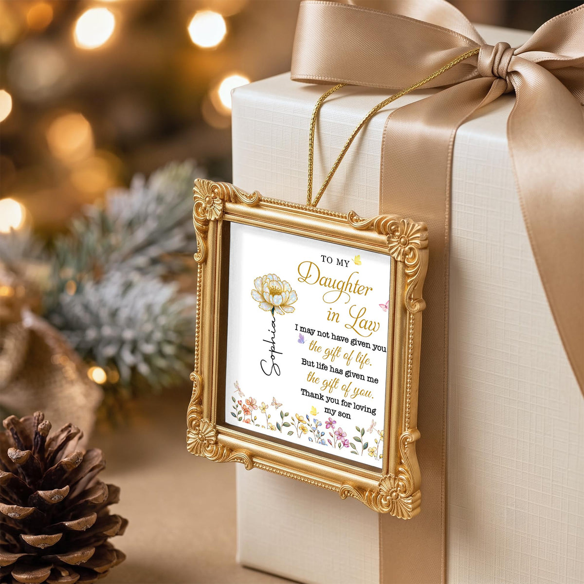 To My Daughter In Law Life Has Given Me The Gift Of You Flowers - Personalized Ornate Ornament - DILA174_ORNAO