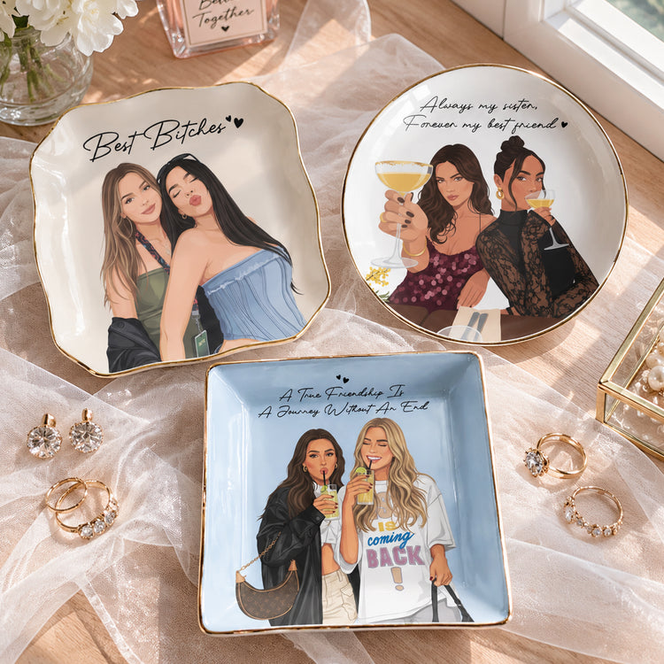 Personalized Pet Photo Besties Custom Ceramic Jewelry Trinket Dish