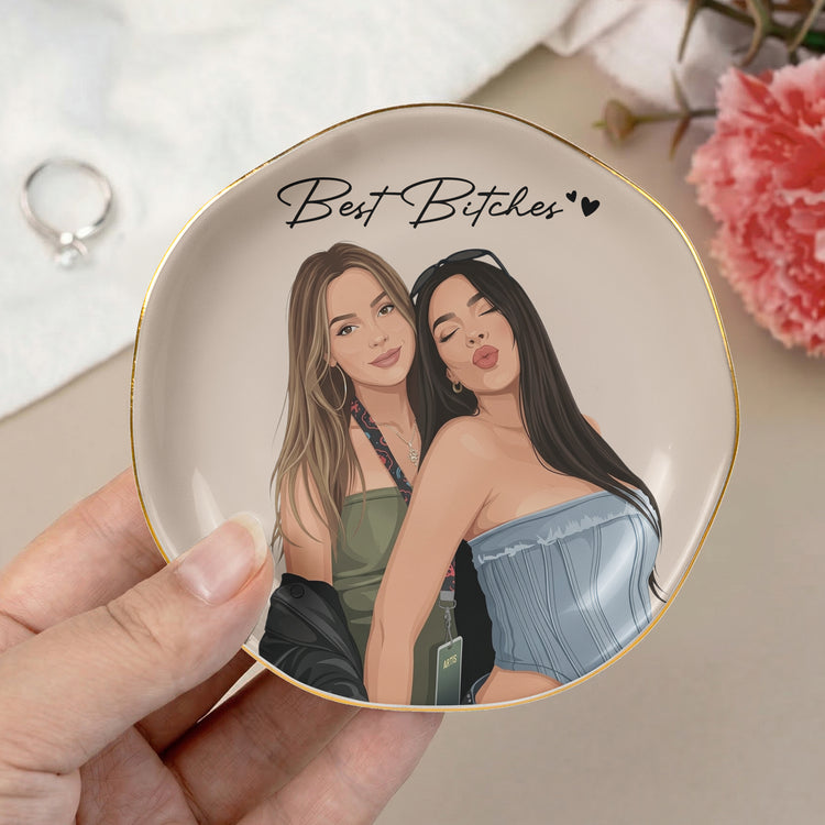 Personalized Pet Photo Besties Custom Ceramic Jewelry Trinket Dish