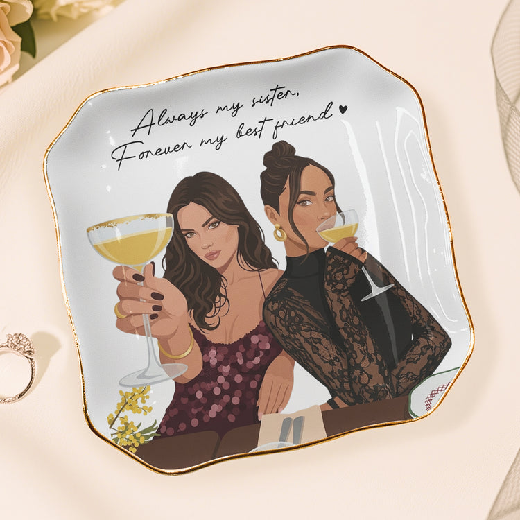 Personalized Pet Photo Besties Custom Ceramic Jewelry Trinket Dish