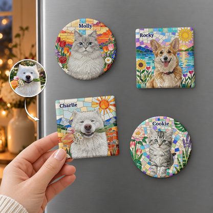Custom Pet Portrait Mosaic Tile Art Fridge Decor - Personalized Magnet