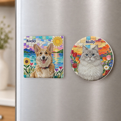 Custom Pet Portrait Mosaic Tile Art Fridge Decor - Personalized Magnet