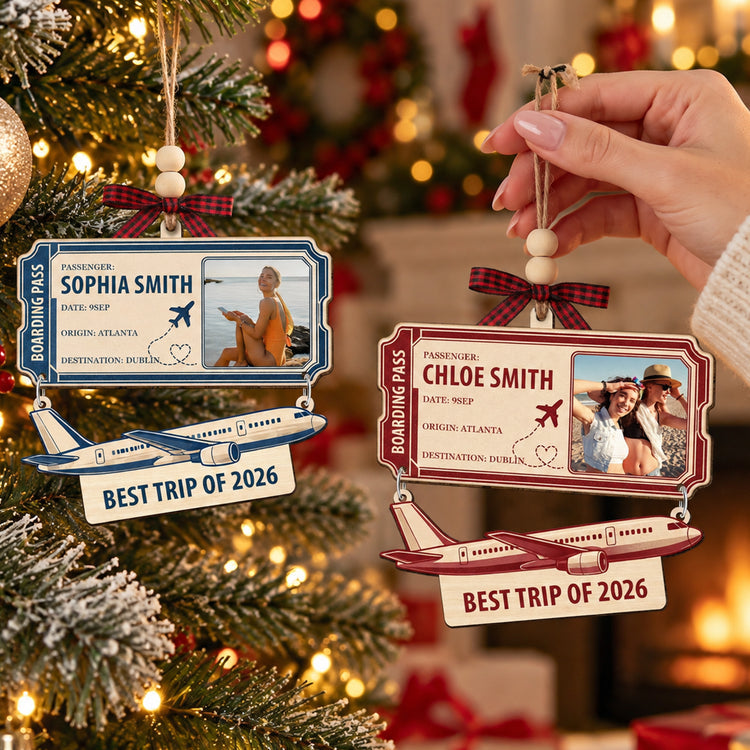 Personalized Best Trip Of The Year Ticket Wooden Ornament