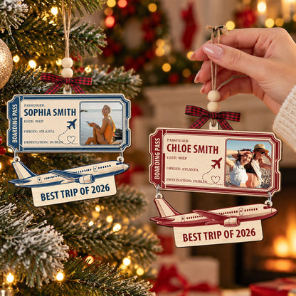 Personalized Best Trip Of The Year Ticket Wooden Ornament
