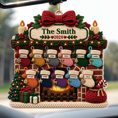The Family Fireplace With Christmas Stockings And Tree - Personalized Custom Acrylic Ornament, Christmas Gift - FAM1199_ACO