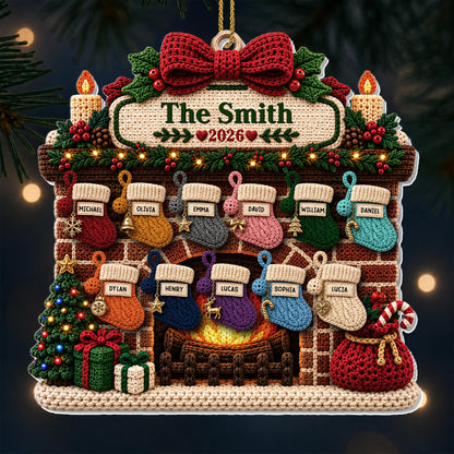 The Family Fireplace With Christmas Stockings And Tree - Personalized Custom Acrylic Ornament, Christmas Gift - FAM1199_ACO