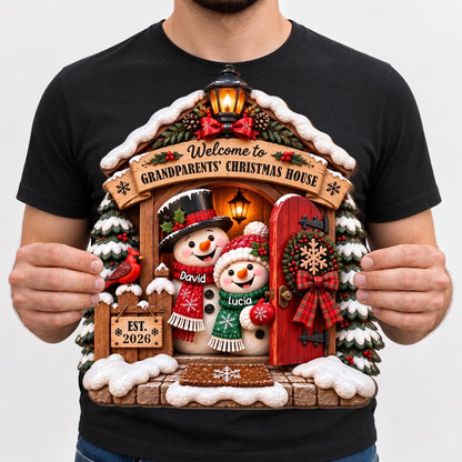 Welcome to Grandparents Christmas House With Snowman And Cardinal - Personalized Custom Shaped Wood Sign - FAM1358_WSIGN