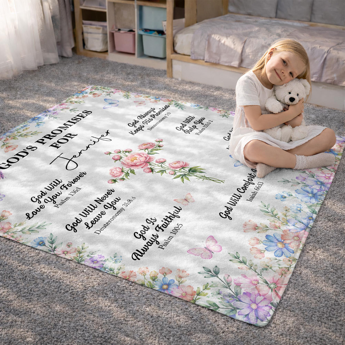 God's Promises For My Floral Cross And Butterflies - Personalized Custom Blanket - FTH193_BLK