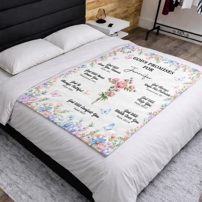 God's Promises For My Floral Cross And Butterflies - Personalized Custom Blanket - FTH193_BLK