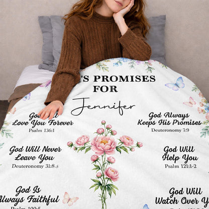 God's Promises For My Floral Cross And Butterflies - Personalized Custom Blanket - FTH193_BLK
