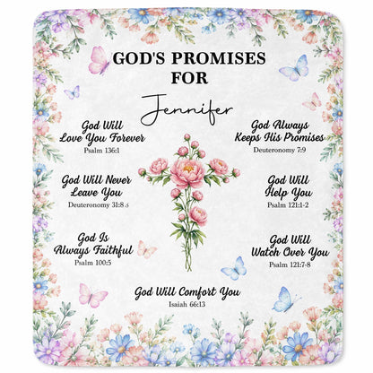 God's Promises For My Floral Cross And Butterflies - Personalized Custom Blanket - FTH193_BLK