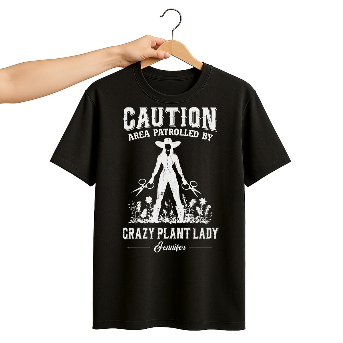Caution Area Patrolled By Crazy Plant Lady With Gardening Shears And Flowers - Personalized Custom Unisex T-shirt, Hoodie - GAR124_BBAS