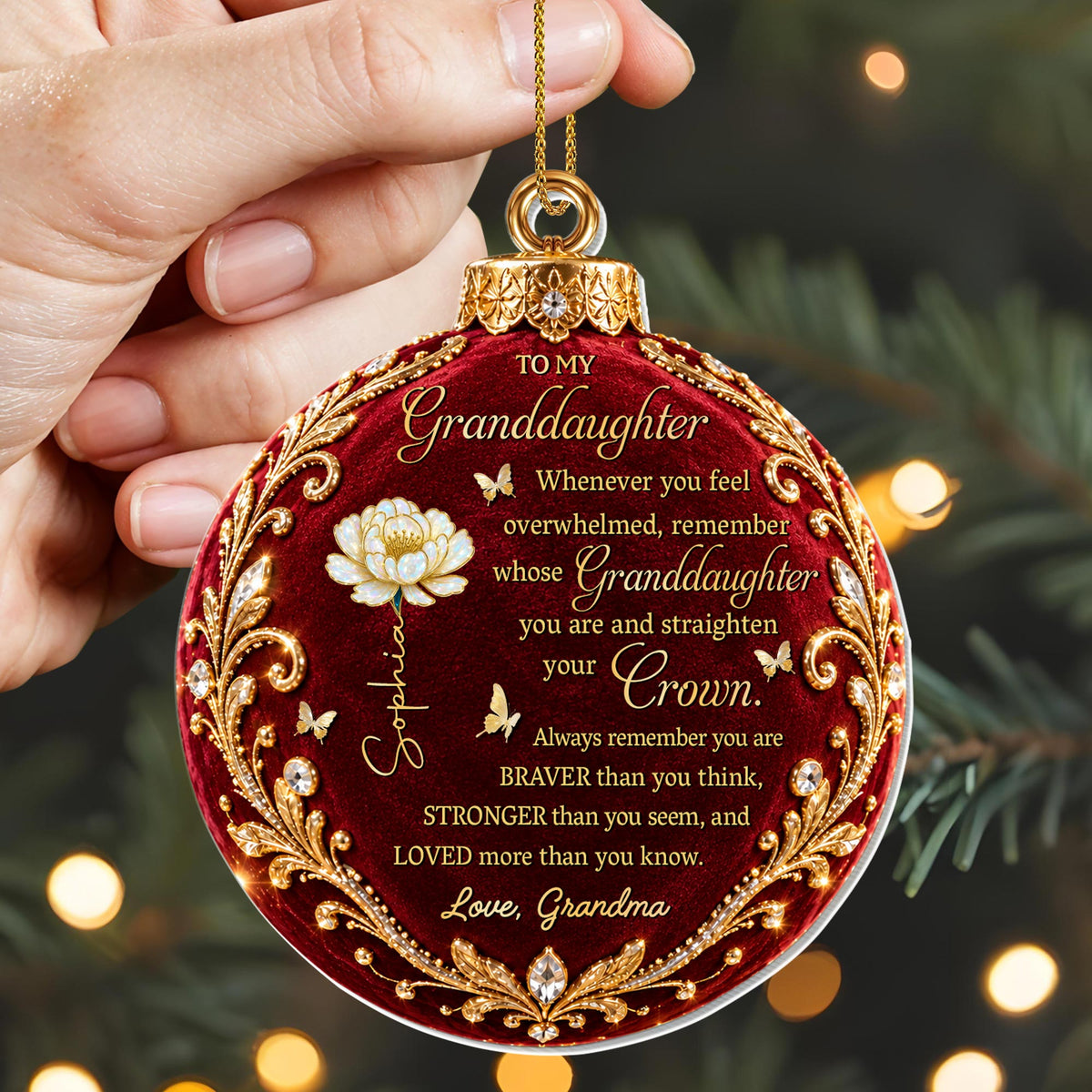 Personalized Granddaughter Crown Birth Flower Ornament