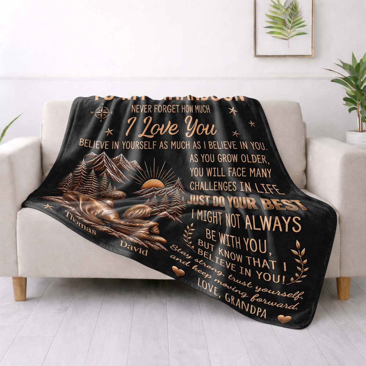 Personalized To My Grandson Grandpa Love Mountain Blanket