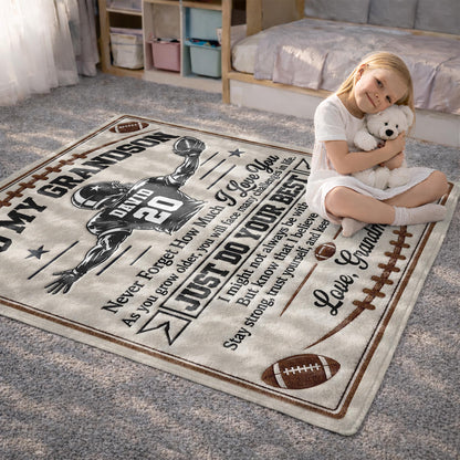 To My Grandson Never Forget How Much I Love You American Football Player - Personalized Custom Blanket - GSN178_BLK