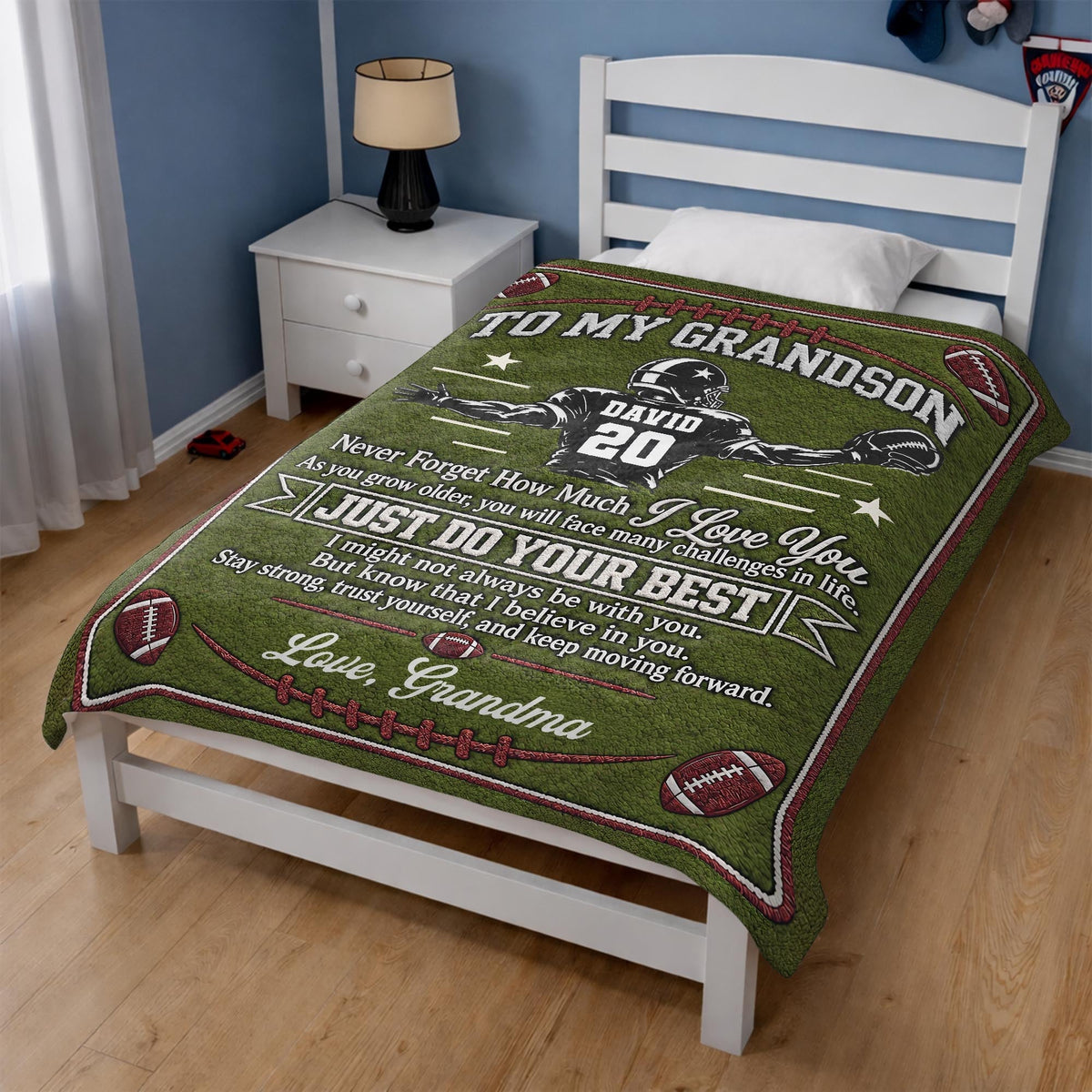To My Grandson Never Forget How Much I Love You American Football Player - Personalized Custom Blanket - GSN178_BLK